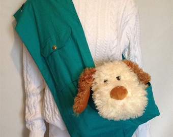 Teal Pet Sling, Cotton Dog Carrier Pouch, Adjustable Strap