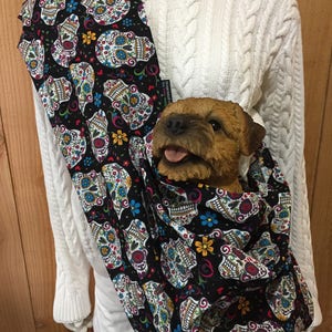 Pet Sling, Pet Carrier, Folk Skull, Day of the Dead, Pet Pouch, Handcrafted, Dog Carrier, Puppy Sling, Dog Sling