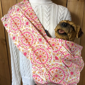 Pet Carrier, Pet Sling, Pink Burst Print,  Pet Pouch, Handcrafted, Dog Carrier, Puppy Sling, Dog Sling