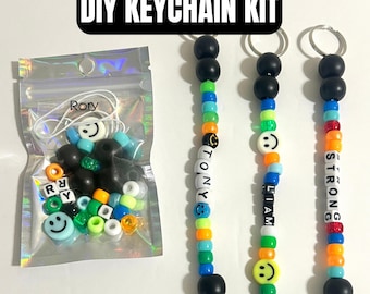 Boys DIY Keychain Kit: Personalized Name Beads, Party Favor Activity, Party Favor Craft
