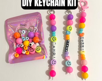 Colorful DIY Keychain Kit,  Make Your Own Keychain, Birthday Party Favor, Craft Kit for Kids, Name Keychain, Personalized Gift Bag Activity
