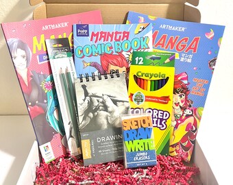 Manga Drawing Kit Gift for Kids and Teens with Sketchbook, Drawing Pad, Colored Pencils and More, Creative Gift for Young Artists