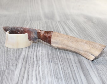 Hair-on Deer Bone Handle Stone Blade Ornamental Knife #7964    Mountain Man Knife