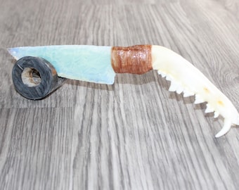 Coyote Jaw Handle Opalite Blade Ornamental Knife # 28467
