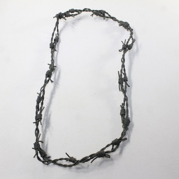 1 Leather Barbed Wire Necklace Gray Colored   #933-2