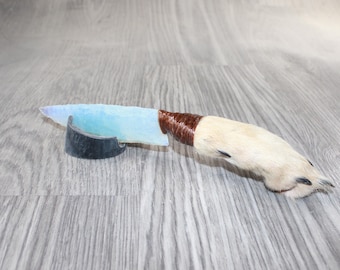 Coyote Foot Handle Opalite Blade Ornamental Knife #0262     Mountain Man Knife