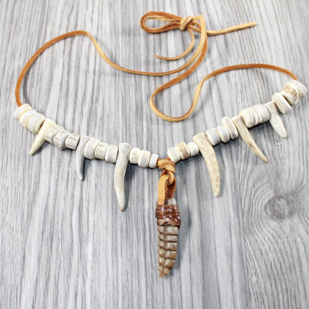 Antler Rattle Large Rattlesnake Rattle Plus Antler Bead Necklace 464-1 Mountain Man ...