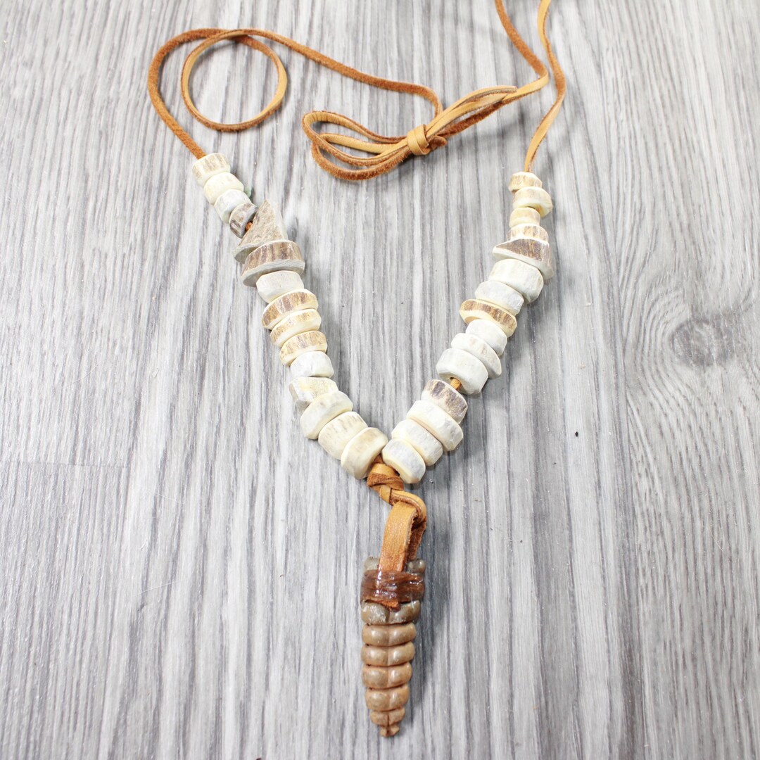 Antler Rattle Rattlesnake Rattle Plus Antler Bead Necklace #4956 Mountain Man ...