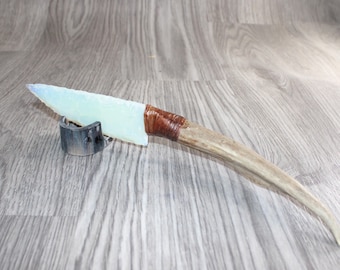 Deer Antler Handle Opalite Blade Ornamental Knife #10365     Mountain Man Knife