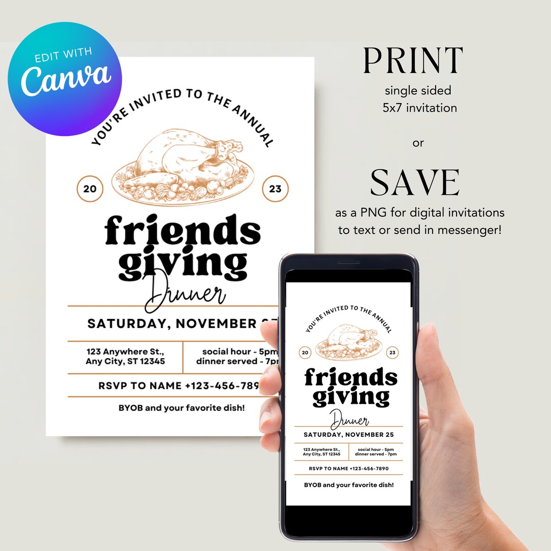Friendsgiving Invitation - Instant Download! 2 Template Download ...