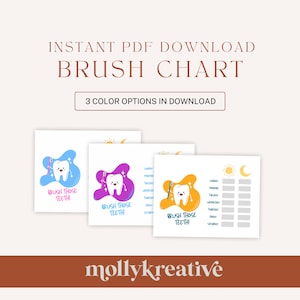 Gráfico de cepillado naranja para niños - Descarga digital instantánea