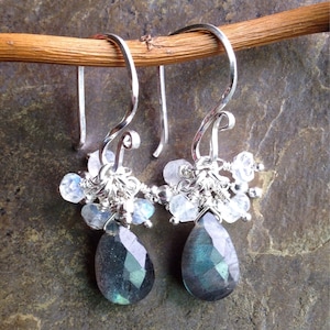 Labradorite moonstone and sterling silver earrings, labradorite earrings, moonstone earrings, sterling silver earrings