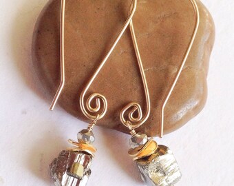 Pyrite and gold earrings