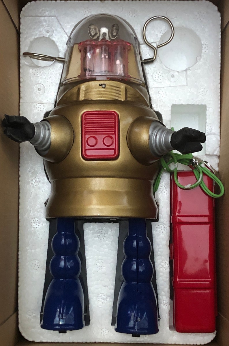 Piston Action Gold Retro Remote Control Tin Toy HAHA TOY Lost in Space