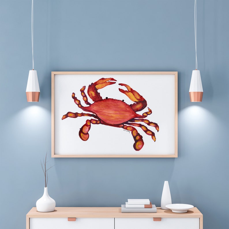 Blue Crab, coastal, Maryland, nautical, large watercolor wall art print, Crab Art, Crab Print image 5