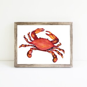 Blue Crab, coastal, Maryland, nautical, large watercolor wall art print, Crab Art, Crab Print image 4