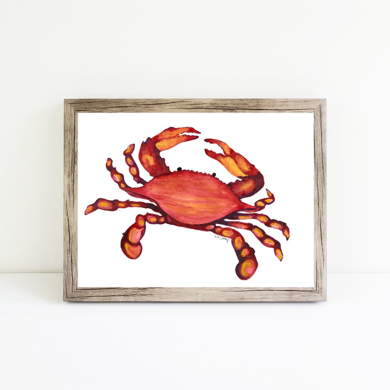 Blue Crab, coastal, Maryland, nautical, large watercolor wall art print, Crab Art, Crab Print image 4