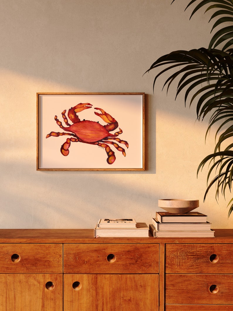 Blue Crab, coastal, Maryland, nautical, large watercolor wall art print, Crab Art, Crab Print image 7