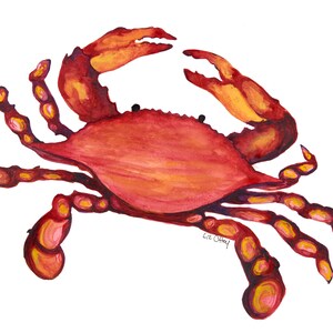 Blue Crab, coastal, Maryland, nautical, large watercolor wall art print, Crab Art, Crab Print image 6