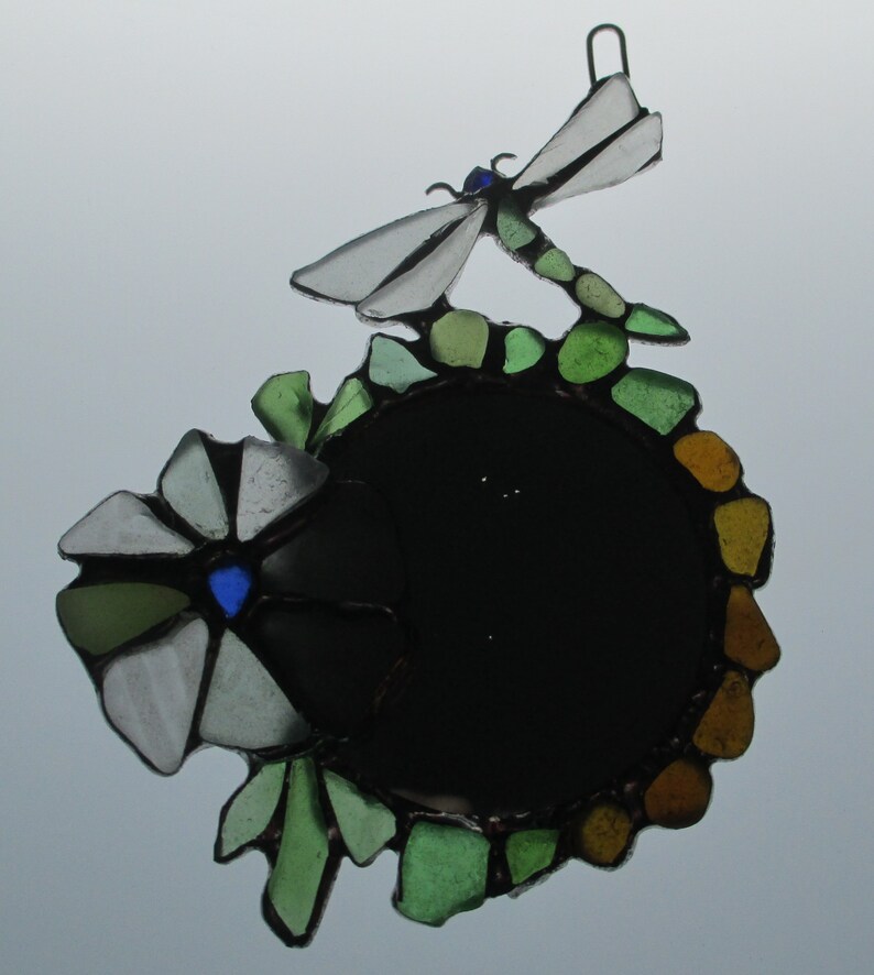 Sea Glass Mirror Sea Glass Dragonfly Sea Glass Flower Sea Glass Sun Catcher Beach Glass Art Sea Glass Ornament One Of A Kind