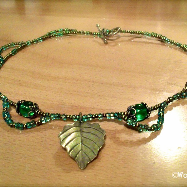 Spring Leaf, an Original Beaded Choker Necklace by Woelbeast