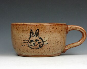 Big Ceramic Mug - Speckled Cream - Cat Mug - Cup - Coffee - Tea - Cup - 2.5" x 6" x 4.5" - 14 oz - Goneaway Pottery - (M5093)