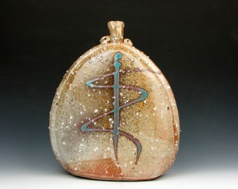 Extra Large Flask - Vase - With Feldspar Inclusions - 11" x 9" x 2.5" - Goneaway Pottery - (FL3764)