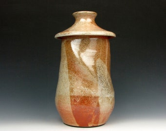 Jar - Tall Lidded Jar - Gold Luster Shino - Stoneware - 10" x 5" x 5" - Goneaway Pottery - (JR4585)