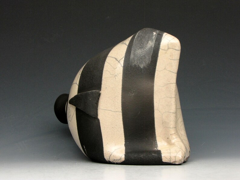 Beautiful Raku Fish - Fun - Black and White - Striped - Raku - 5