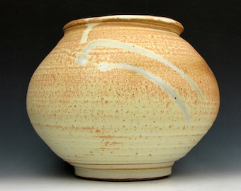 Large Vase - Vessel - Moon Jar - Yellow - Speckles - 7" x 8" x 8" - Goneaway Pottery - (V5983)