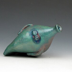 Raku Fish Fun Turquiose and Copper Mask Raku 4 x 3 x 6 Goneaway Pottery F111 image 9