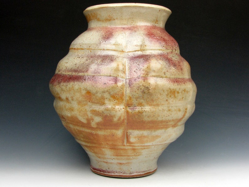 Vessel with Ridges Shino Vase Shiny Multi-colored Gold Luster Shino 8.5 x 7.5 x 7.5 Goneaway Pottery V5636 image 1