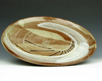 Dinner Plate - Tan - White - Black - Handmade - 1" x 11" x 11" - Goneaway Pottery - (P5236)
