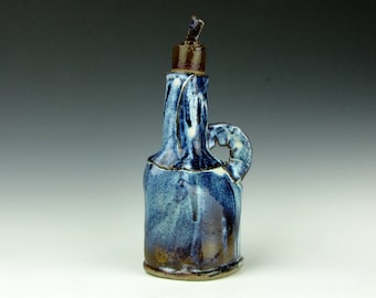 Cruet - Oil - Vinegar - Kitchen - Stopper - Handle - Cooking - Serving - 9" x 4" x 3" - 11 oz. - Goneaway Pottery - (CR9081)