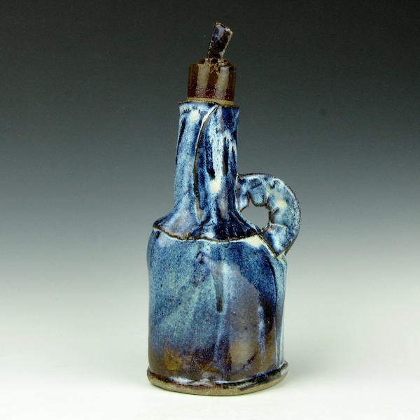 Cruet - Oil - Vinegar - Kitchen - Stopper - Handle - Cooking - Serving - 9" x 4" x 3" - 11 oz. - Goneaway Pottery - (CR9081)