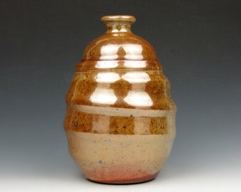 Jar - Lidded Jar - Gold Luster Shino - Stoneware - 7" x 4.5" x 4.5" - Goneaway Pottery - (JR2909)