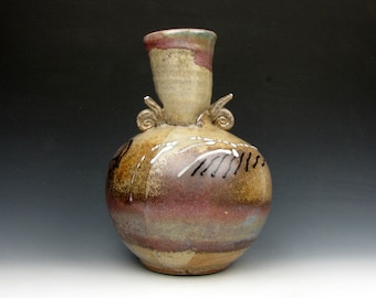 Bottle - "Funnel pot" - Altered - Gold Luster Shino - Vase - 10" x 7" x 7" - Goneaway Pottery - (V5614)