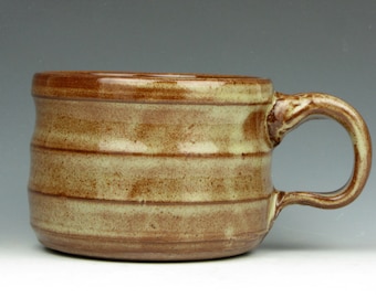 Big Ceramic Mug - Brown - Tan - Amber - Coffee - Tea - Cup - 3.5" x 6" x 4.5" - 14 oz - Goneaway Pottery - (M4742)