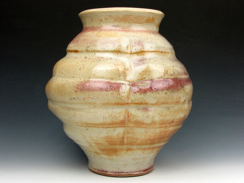 Vessel with Ridges Shino Vase Shiny Multi-colored Gold Luster Shino 8.5 x 7.5 x 7.5 Goneaway Pottery V5636 image 7