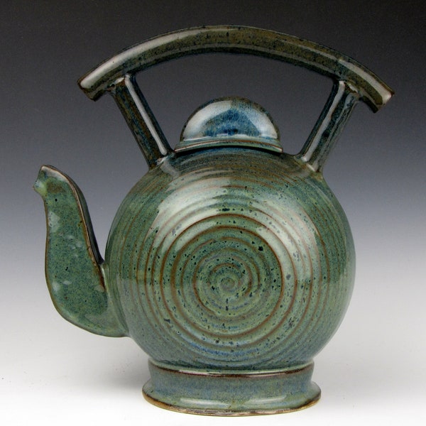 Large Blue/Green Tea Pot - 9" x 7.5" x 4" - 28 oz. - Goneaway Pottery - (TE9429)