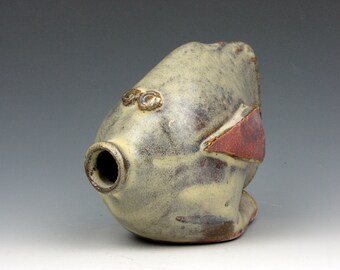 Fish - Fun - Amber and Yellow - 3.5" x 3" x 4.5" / 8.89 cm h x 7.62 cm w x 11.43 cm d - Goneaway Pottery - (F103)