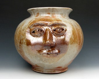 Face Jug "Anthony" - Vase - Face Pot - Gold Luster Shino - Stoneware - 8" x 9" x 10" Goneaway Pottery - (FC5659)