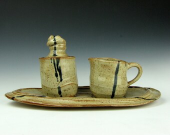 Creamer Set - Sugar - Milk - Cream - Tray - Serving - 5.5" x 11" x 6" - Goneaway Pottery - (C8911)