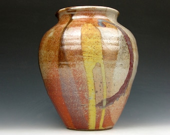 Vase – Shino – glänzend – mehrfarbig – Goldglanz Shino – 20,3 x 16,5 x 16,5 cm – Goneaway Pottery – (V5992)