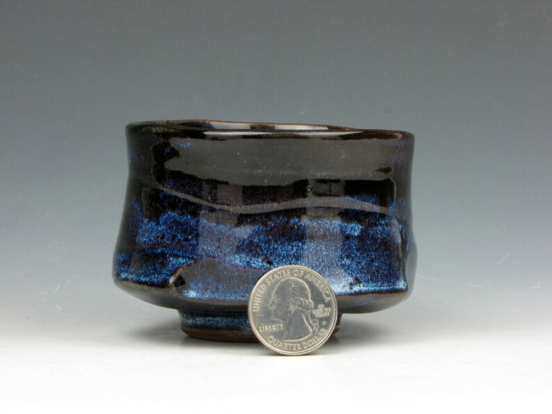 Blue Tea Bowl Yunomi Tea Coffee Whiskey Wine Whatever Stoneware Cup 5 oz. 2.5 x 3 x 3 Goneaway Pottery Y5201 image 2