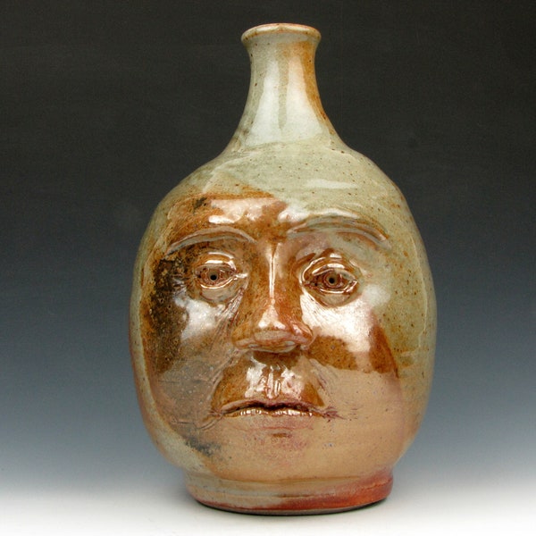 Face pot "Klaus" - Vase - Gold Luster Shino - Stoneware - 10" x 6" x 7" Goneaway Pottery