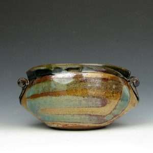 Bonita maceta con espiral y asas - Shino - Cerámica - Jarrón - 3,5" x 7" x 5" Goneaway Pottery - (D6372)