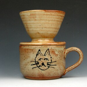 Pour Over Set - Ceramic Mug - Cat - Coffee Cup - 6" x 6" x 4.5" - 15 oz - Goneaway Pottery - (PO5071)