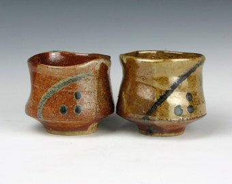 Whiskey Sippers (2) - Yunomi Set - Tea Bowl Set - Whiskey - Wine - Whatever - Shino - Stoneware - 5 oz. - Goneaway Pottery - (YS9049)