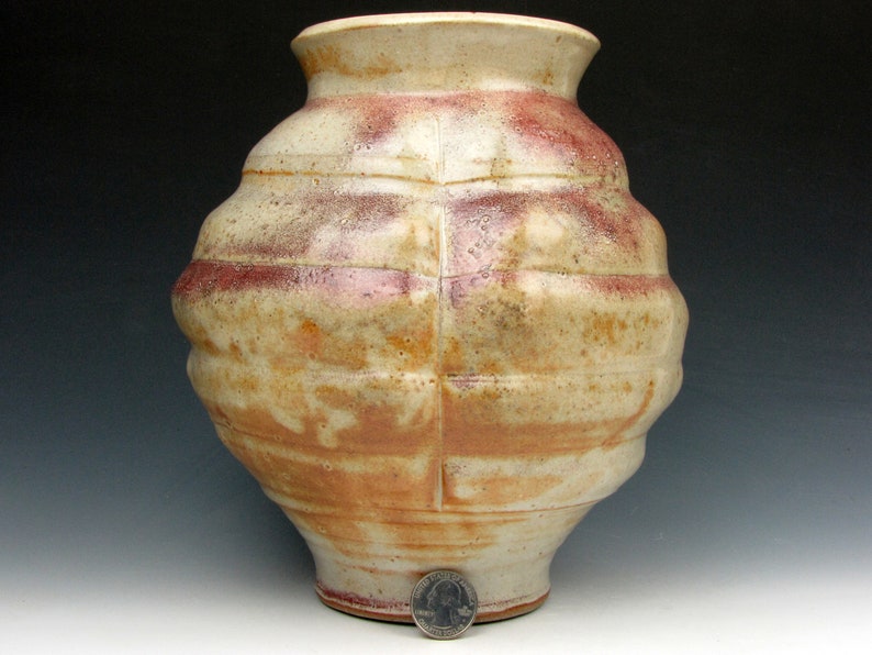 Vessel with Ridges Shino Vase Shiny Multi-colored Gold Luster Shino 8.5 x 7.5 x 7.5 Goneaway Pottery V5636 image 2